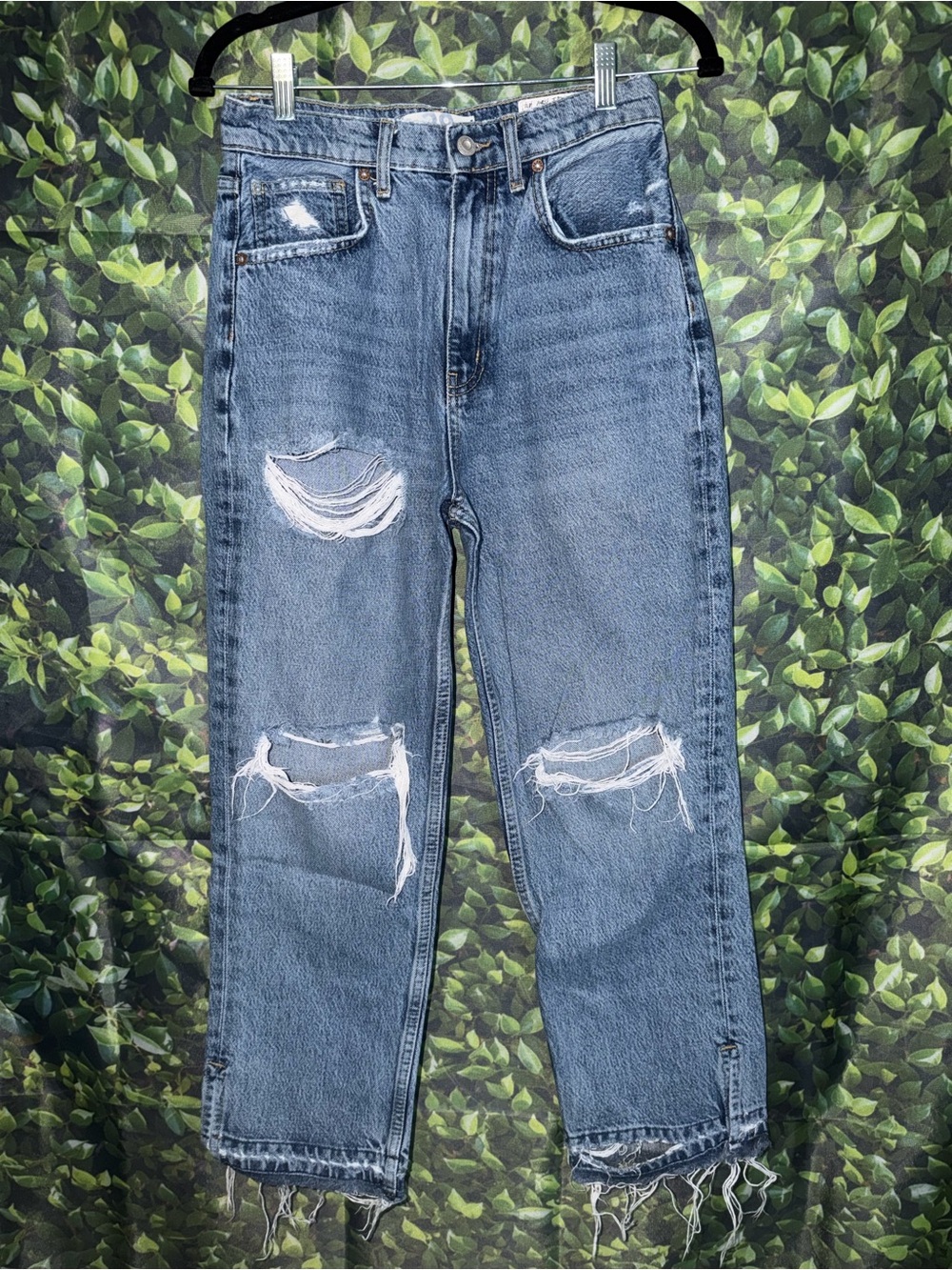 Free People Distressed Blue Straight-Leg Jeans